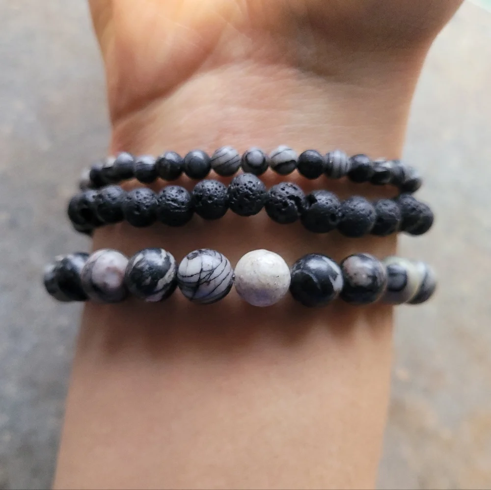 Swirl Jasper Gemstone Bead Handmade Bracelet Set of 3